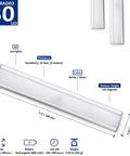 Motion Activated LED Light Bar With 30 LEDs, dimensions and features displayed, rechargeable magnetic stick on night light, 2 pack.