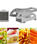 Stainless steel manual French fries cutter; kitchen slicer for potatoes, carrots, cucumbers (Amazon).