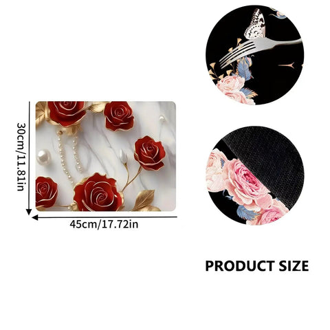 Absorbent Coffee Machine Mat for Countertop with Non Slip Surface, 11.8x17.7 Inches, floral design, decorative elements, product size