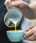 12 Oz Milk Frothing Pitcher Stainless Steel For Espresso Lovers Pro Grade Barista Vibe 304 Stainless Steamer Cup In Use