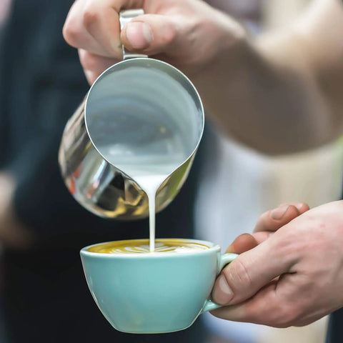 12 Oz Milk Frothing Pitcher Stainless Steel For Espresso Lovers Pro Grade Barista Vibe 304 Stainless Steamer Cup In Use