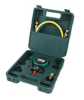 Professional HVAC Pressure Gauge Set With Digital Meter For Car AC Cooling System Charging And Quick Leak Detection in green case.