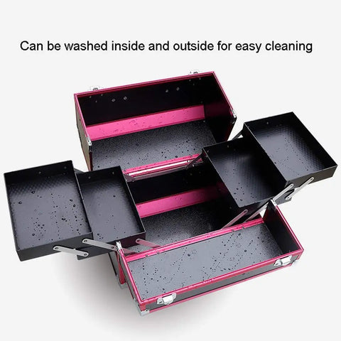 Open Durable Portable Aluminum Tool Box With Four Foldable Trays And Two Locking Clasps Heavy Duty Tool Chest Organizer
