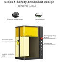 D1 Ultra 30W Fiber and 20W Diode Dual Laser Engraver kit with enclosed cover, emergency stop, and safety goggles.