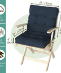 Outdoor Chair Cushions Set Of 2 42x21x4 Inch Cushions For Dining And Rocking Chairs With Ties High Back Comfy Soft Seat Pads Fade Resistant Waterproof Dark Blue For Indoor Or Outdoor Use displayed on chair