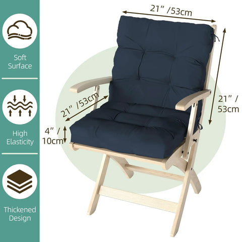 Outdoor Chair Cushions Set Of 2 42x21x4 Inch Cushions For Dining And Rocking Chairs With Ties High Back Comfy Soft Seat Pads Fade Resistant Waterproof Dark Blue For Indoor Or Outdoor Use displayed on chair