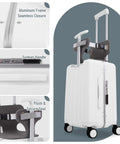 White underseat carry on luggage for kids with wheels TSA approved ride on suitcase showing handle and plush seat details