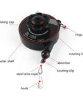 Heavy Duty Tool Balancer With 79 Inch Retractable Cable, Supports Tools From 1.3 To 6.6 Lbs For Electric Screwdrivers, Soldering Irons, And Small Pneumatic Tools, Smooth Retraction And Balanced Suspension For Workshop, showing twisting cap, outer shell, rings, rotating knob, absorber, locating clip, steel wire rope, and hook.