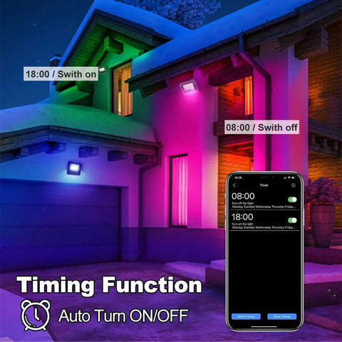 Outdoor RGBW Flood Light With App Control Waterproof 100W LED Color Changing 16 Million Colors on house with smartphone control