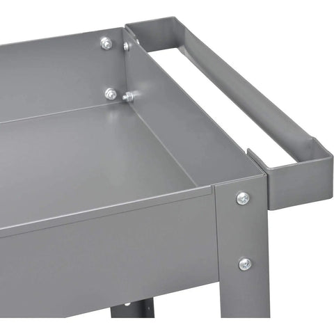 Rock Solid Heavy Duty Steel Storage Cart With Two Roomy Deep Trays Carries Five Hundred Pounds Flawlessly For Workshop Garage Or Warehouse Tool Organization And Effortless Rolling In Gray