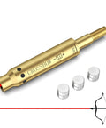 Red Laser Crossbow Bore Sight With Batteries, Easy Thread-On Red Dot Boresighter for Archery, shown with batteries on white.