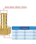 Brass Pneumatic Fittings Kit With Female Thread For 6mm 8mm 10mm 12mm Hose Barb Tail Gas Fittings with size chart