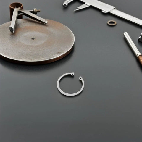 Close-up of a C-shaped elastic snap ring from Five Piece Stainless Steel Retaining Clips Internal Snap Rings Assortment Kit for DIY use.