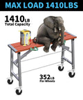 Five Inch Scaffolding Wheels, Scaffold Caster Set Of Four on a sturdy platform, with a playful elephant and paint can.