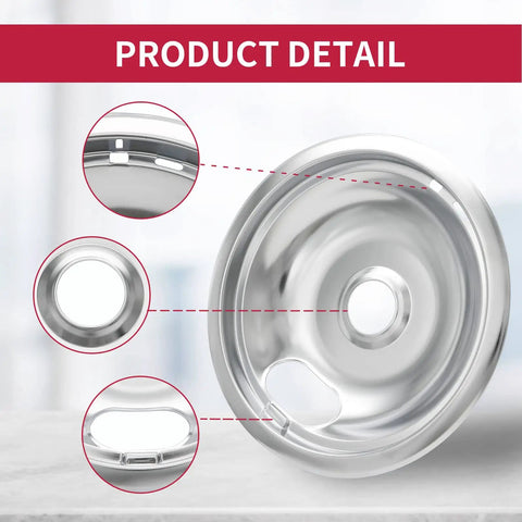 Chrome Stove Burner Drip Pans Set Of 4 For Electric Ranges Thickened Bent Preventing Design Fits Whirlpool Electric Range Tops detail