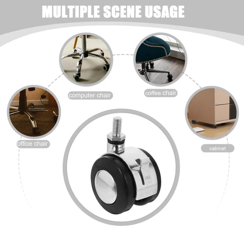 4 Pack Heavy Duty Office Chair Casters With Brake, Silent Dual Wheel Replacement Set For Gaming And Computer Seats, Roll Smooth Across Carpet Or Hardwood, Solid Addon For Your Rig