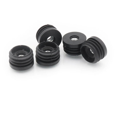 Six Pack Round Tube Plugs With M8 Thread Black Plastic Furniture Leg End Caps 30mm Diameter For Casters And Adjustable Feet