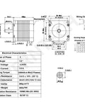 Technical diagram of Beefy Nema 23 Stepper Motor 57x56mm, 2.0A Two-Phase, 4-Lead With 80cm Cable, 1.2Nm Holding Torque For 3D Printers.