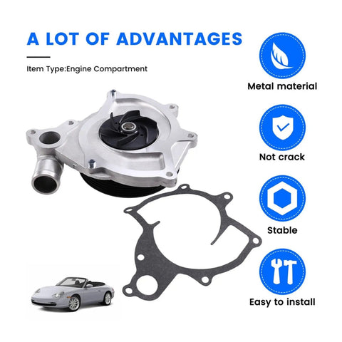 High Performance Engine Cooling Water Pump For Porsche 911 986 996 Boxster Convertible. Durable Coolant Pump Replaces Oem Numbers 99610601151 152 153 154. Keeps Your V6 Flat Six Motor Running Cool And Preventing Overheating Issues On The Road Or Track