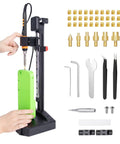 Vertical Heat Set Insert Press Tool With 90W Soldering Iron For 3D Printing, Includes 30 Brass Threaded Inserts and tools shown.