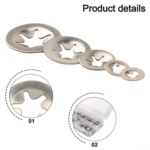 Internal Tooth Lock Washer Kit 200 Piece Set In 304 Stainless Steel, Heavy Duty Rust Resistant Washers, Five Size Assortment For Marine Auto And Outdoor Projects, Built Tough For Leak Proof Secure Connections; assorted sizes and storage box