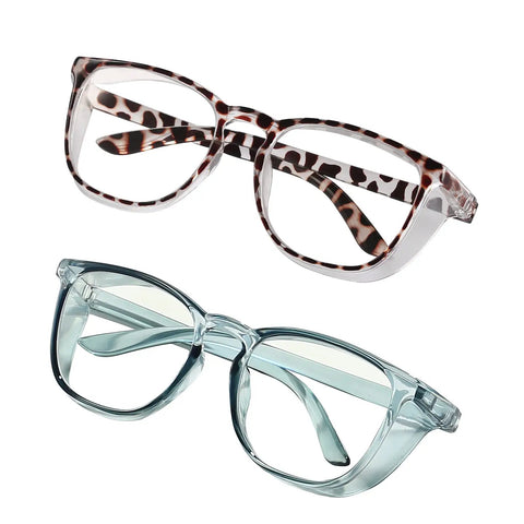 Blue And Tortoise Safety Glasses 2 Pack With Side Shields Anti Fog And Anti Scratch Lenses Dust Pollen And Blue Light Protection