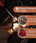 Rugged Paracord Kit 100 Feet Of 7 Strand Nylon Fire Starter Rope With Red Tinder Cord shown igniting with waterproof flax tinder.