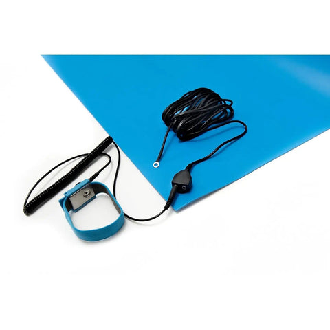 ESD Anti Static Table Mat Kit 16x24 Blue With ESD Wrist Strap And Ground Cord Plug And Play Ready To Go Non Slip Electronics