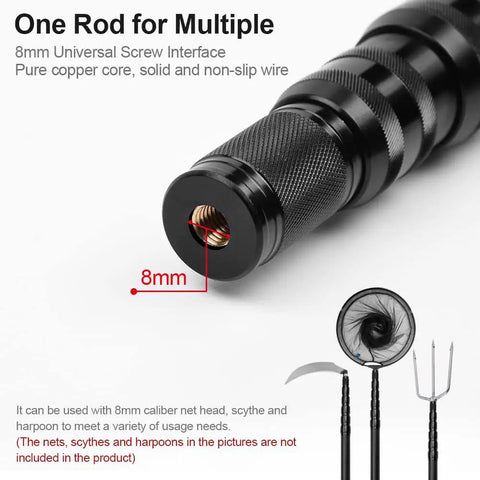 Close-up of black telescoping pole with 8mm universal interface, suitable for Ultralight Carbon Fiber Telescoping Tarp Poles.