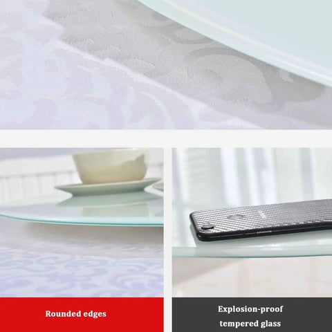 Close-up of Rotating Tabletop Serving Tray With Lazy Susan Turntable showcasing tempered glass and rounded edges.