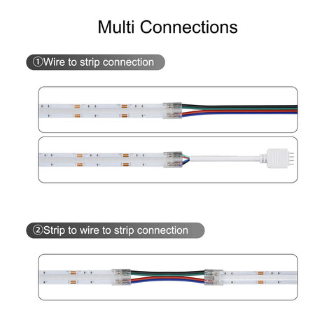 Image showing 10 Pack 4 Pin Transparent COB Connectors For RGB LED Strips Solderless Connection With 15cm Wires And 22AWG Extension.