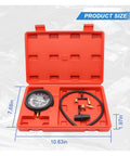 UHANBUT fuel pump and vacuum tester gauge kit in red plastic case with gauge, hose, and brass fittings