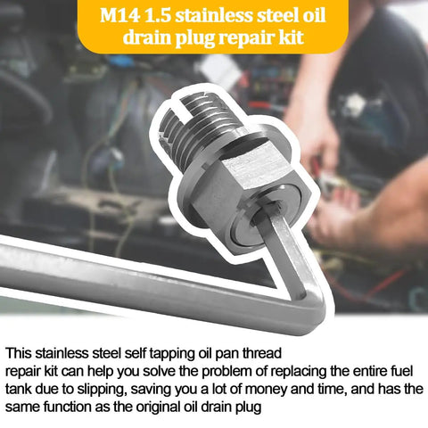 Fix Leaky Oil Pan Fast With This Awesome Oversized Stainless Steel Piggyback M14 1.5 Drain Plug That Seals Tight Like A Boss Perfect For Sedans And Motorcycles With Included Wrench Washer And O Ring. M14 1.5 stainless steel oil drain plug repair kit with wrench