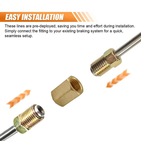 Built Tough 10 Inch Stainless Steel Hard Brake Line Three Pack With 3/16 Inch Inverted Flare Fittings for easy installation.