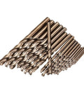 Pro Grade M35 Cobalt Drill Bit Kit With 19 Precision Pieces Spanning One To Ten Millimeters arranged in angled display.
