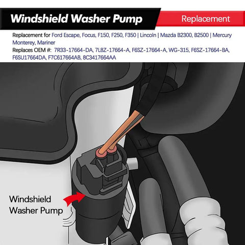 Diagram of Windshield Washer Pump With Grommet Replacement Fits Ford Escape Focus F150 F350 Mustang Ranger Taurus Mazda B2300 B2500