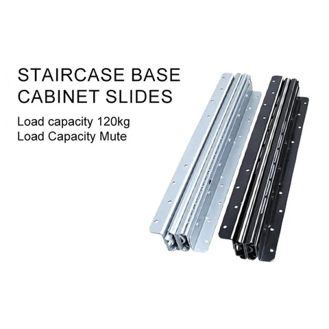 Full Extension Drawer Slides For 3 Section Staircase Hidden Base Cabinet Track System Heavy Duty Rails 40 Cm To 70 Cm Tool Free Quick Release Full Pull Out Access Durable Kitchen Bath Or Workshop Drawers