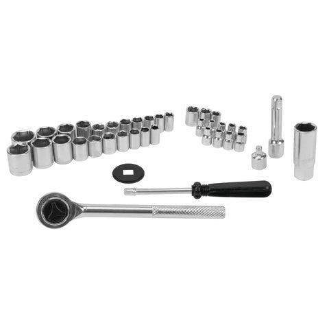 All In One Forty Piece SAE And Metric Socket Set With One Quarter Inch And Three Eighth Inch Drive Ratchet and Extension Bar