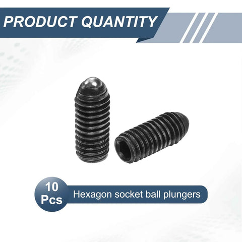 Beefed Up 10 Pack Of M6 X 14Mm Hex Socket Ball Plungers High Carbon Steel Spring Detent Pins Black, showing two detent pins.