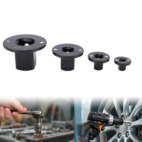 Ultra Low Profile Impact Socket Adapter Set For 1/4 To 3/8 3/8 To 1/2 And 1/2 To 3/4 Drive Sizes With Stubby Ratchet Reducer Conversion Kit, 4 black steel adapters