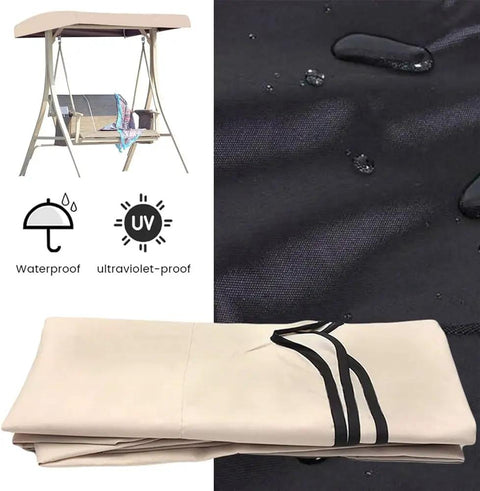 Outdoor Swing Canopy Replacement Cover For 3 Seater Universal Patio Swing Waterproof Top Cover Beige close-up with rainproof fabric