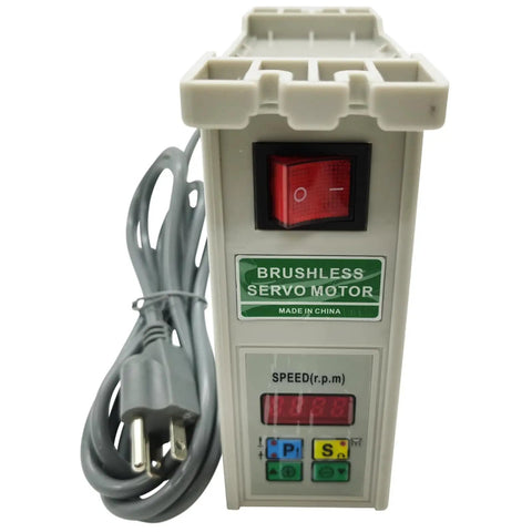 Brushless servo motor for 110V Industrial Sewing Machine With Split Type Setup Needle Positioner, showing speed control and power cord