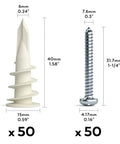 Self Drilling Drywall Anchors Kit 100 Pc With 50 Plastic Anchors And 50 Phillips Screws Case Included For Hanging And Mounting