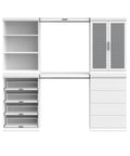 Slick White Modular Storage Organizer Kit With Adjustable Hanging Rods featuring roomy shoe cubbies and drawers.