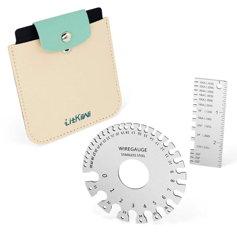 Wire Gauge Measuring Tool And Metal Plate Thickness Gauge Kit With Dual Sided Stainless Steel Gauges Packaged In PU Leather Bag