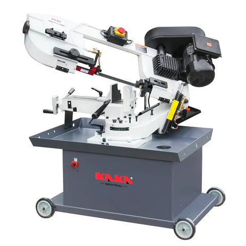 Heavy Duty Metal Horizontal Band Saw With 7 Inch By 8.25 Inch Capacity Adjustable 45 To 90 Degree Bow 1.5 HP Motor Dual Voltage 115/230V Four Speed V Belt Drive For Steel Aluminum And Pipes BS 712R