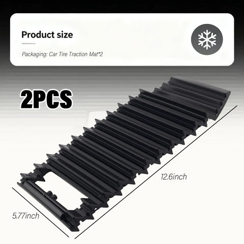Heavy Duty 2 Pack Car Tire Traction Mats Featuring Non Slip Grip And Compact Handles Versatile Winter Recovery Tracks, 12.6 x 5.77 inches.