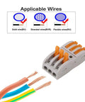 Premium SPL-3 Lever Nut Wire Connectors Set, 12 Pack, 3 Way 6 Port Compact Splice Connectors with applicable wire types