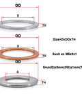 Multi Material Flat Washers Kit Copper Brass Stainless Steel Aluminum Assorted Seals Spacers For M5 To M14 100 Pieces Heavy Duty Washer Set For Home Workshop And DIY Projects, size diagram