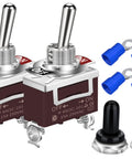 Heavy Duty Waterproof Toggle Switch 12V DC 30A 2 Pin ON Off SPST With Weatherproof Boot Cap Cover, connectors, 2 Pack